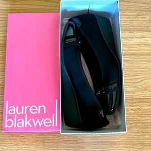 Lauren Blackwell black wedges with patent leather toe cap